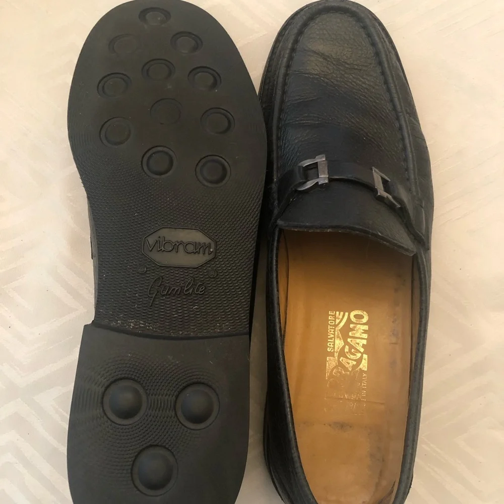 Salvatore Ferragamo Black Pebble Leather Bit Loafers